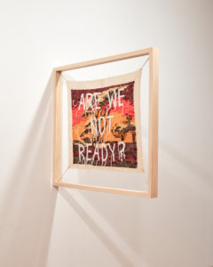 Deborah Rundle, Are We Not Ready?, 2018. Double sided wool tapestry, wooden frame and string. Photo by Sam Hartnett.
