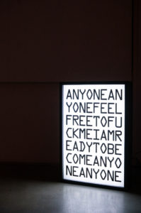 Teng Chao-Ming, Confession, 2011 (installation view). Text on lightbox, dimensions vary.