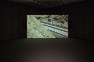 The Otolith Group, Medium Earth, 2013 (installation view). HD video 41 mins. Commissioned by RedCat, Los Angeles. Courtesy of the artists and LUX, London. Photo by Sam Hartnett.