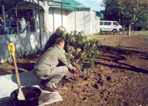 Stephen Fisher and Carolynn Whiteman planting pōhutakawa at Te Tuhi