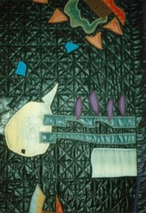 Malcolm Harrison, Night Fishing on the Lagoon of the Mermaid, 1988-9 (detail). Parachute nylon appliquéd quilt. 1930mm x 1940mm.