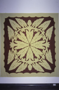 Taro leaf tivaevae manu, 1988 (installation view). Cotton applique. 2630mm x 2450mm.