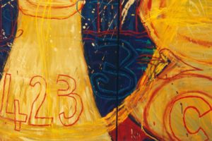Emily Karaka, After Submission 111 – Wai 357 and 423, 2001 (detail). Mixed media on canvas, triptych. 1820mm x 3630mm.