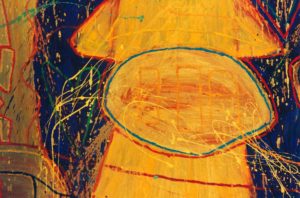 Emily Karaka, Registration, 2001 (detail). Mixed media on canvas, diptych. 1800mm x 2420mm.