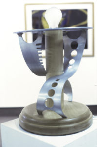 Palalagi Manetoa, Lamp, Futurist design, c.1992 (installation view). Wood, aluminium.