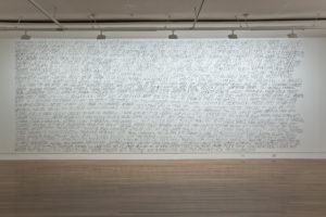 Daniel Malone, Black Market Next to My Name: From Warsaw, From Memory, 2007– (installation view). Marker pen on wall. Courtesy of Sue Crockford Gallery, Tāmaki Makaurau Auckland. Photo by Sam Hartnett.