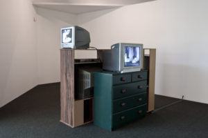 Jeremy Leatinu’u, Untitled, 2009 (installation view). From the series Public Observation, 2009. Seven digital videos. Courtesy of the artist. Photo by Sam Hartnett.