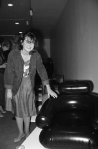Anna Palmer with Black Blow-up Chair, The History of the Chair, 1984 (opening night).