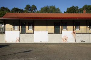 Ana Iti, Kimihia te āhua, 2020 (installation view, Parnell Station). Inkjet billboard prints. Commissioned by Te Tuhi, Tāmaki Makaurau Auckland. Photo by James Tapsell-Kururangi.