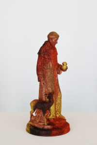 Reuben Paterson, St. Francis of Assisi, 2021. Glitter on resin. 317mm x 145mm x 145mm. Commissioned by Te Tuhi, Tāmaki Makaurau Auckland. Photo by Andrew Kennedy.