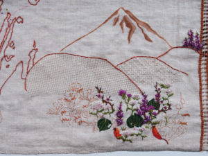 Arielle Walker, Distance unravelled and rewoven between / to hold a web of stories, a tapestry of pūtahi, 2020-21 (detail). Hmong hemp, cotton & silk thread. Dimensions variable. Commissioned by Te Tuhi, Tāmaki Makaurau Auckland. Photo by Sam Hartnett.