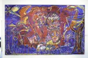 Emily Karaka, Hine Waka, 1996 (installation view). Mixed media on canvas.