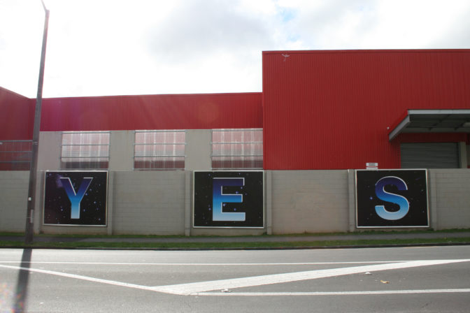 Richard Orjis, YES, 2008 (installation view). Inkjet billboard prints. Courtesy of Starkwhite, Tāmaki Makaurau Auckland.