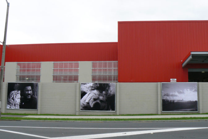 Emily Mafile’o, Big Poppa and Emil; Emil and Kane; Popua, 2007 (installation view). Inkjet billboard prints. Courtesy of the artist.