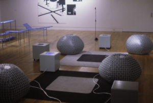 James Charlton, Trojan Square, 2001 (installation view), vinyl, video and carpet