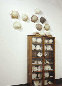 Christine Hellyar, White Heads Hands and Feet, 1989 (installation view), China cupboard, mixed media assemblage, 2400mm x 1400mm x 20mm