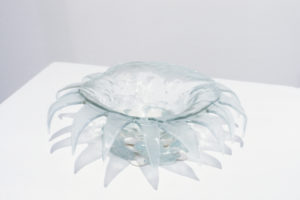 Emily Siddell, Sea Anemone Bowl, clear glass, white ceramic stand