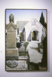 Peter Siddell, Churchyard, 1975, acrylic on board, 1200mm x 800mm