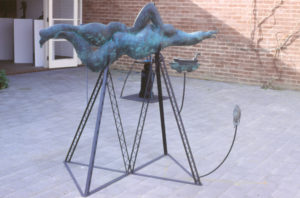 Paul Dibble, Water Everywhere and Me, 1989 (installation view). Bronze and galvanized steel.