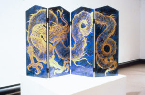 Sylvia Siddell, Phoenix & Dragon, 1987 (installation view). Acrylic, oil, varnish on board.