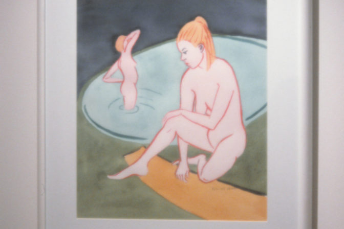 Betty Harris, The Bathers, (installation view). Watercolour.