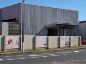 Areez Katki, Fruit Cubab, 2022 (installation view, Reeves Road). Inkjet billboard prints. Commissioned by Te Tuhi, Tāmaki Makaurau Auckland. Photo by Sam Hartnett.
