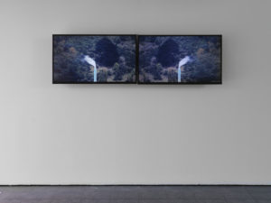 Matthew Galloway & Mohamed Sleiman Labat, Endless, 2022 (installation view). Video, audio, polyester. Commissioned by Te Tuhi, Tāmaki Makaurau Auckland. Photo by Sam Hartnett.
