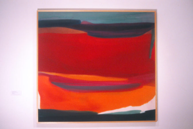 Gretchen Albrecht, West Coast – Red, Gold Sky, 1976-77. Acrylic on canvas. 1800mm x 2000mm.Gretchen Albrecht, West Coast – Red, Gold Sky, 1976-77, acrylic on canvas, 1800mm x 2000mm_web