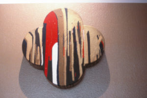 Max Gimblett, Red, Black, White, Gold, 1984-85 (installation view). Metallic pigments on acrylic on canvas. 386mm x 382mm.