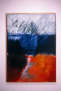 Milan Mrkusich, Emblem IV, Dividing of the waters, 1963 (installation view). Oil on canvas. 1475mm x 1069mm.