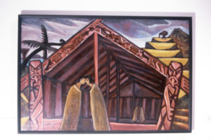 Nigel Brown, The meeting house, 1992. Oil on board. 840mm x 1240mm.