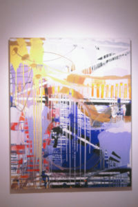 Philippa Blair, Flight Path, 1999 (installation view). Acrylic on canvas. 1500mm x 1200mm.