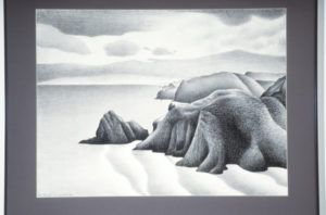 Don Binney, Te Wahia, Northward, 1978. Charcoal, pencil on paper. 560mm x 760mm.