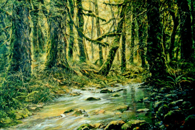 Jim Kong, NZ Rainforest 2. Oil on canvas. 910mm x 620mm.