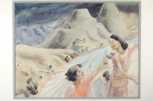 Olivia Spencer Bower, Untitled (Hokianga, the school launch), 1948. Watercolour. 320mm x 415mm.