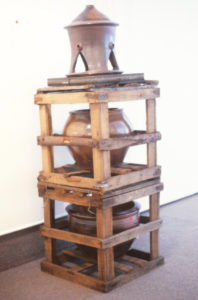 Ross Mitchell-Anyon, Bird feeder, 1989 (installation view). Salt glazed earthenware.