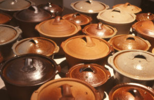 Ross Mitchell-Anyon, Casserole, 1989 (installation view). Salt glazed earthenware.