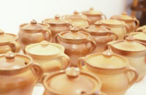 Ross Mitchell-Anyon, Lidded Pots, 1989 (installation view). Salt glazed earthenware.