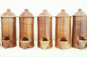 Ross Mitchell-Anyon, Saltpots, 1989. Salt glazed earthenware.