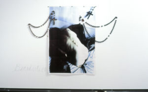Deborah Smith, Benediction, 1991 (installation view). Laser prints, large rosaries from Lisson and Pompeii. 1550mm x 1060mm.