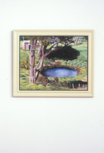 Dick Frizzell, Pukekos By A Pond, 1990. Oil on canvas. 710mm x 890mm.