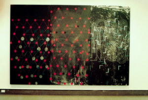 John Reynolds, Duende, 1993 (installation view). Acrylic, wax/oil, crayon triptych. 2440mm x 1200mm each.