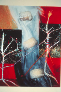Juliet Batten, Against Broken Promises, Tree Ritual, 1990 (detail). Acrylic, colour xerox, sand, fibre on paper.