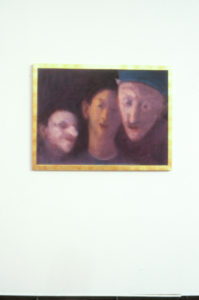 Richard McWhannell, Three Fathers, 1990. Oil on canvas, gold leaf frame. 660mm x 900mm.