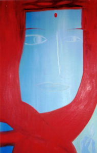 Vasanti Unka, Red Sari. Oil and acrylic on canvas.