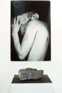 Andrea Daly, Weight hip & photograph, 1994 (installation view). Soapstone, photograph.
