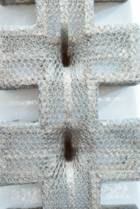 Christopher Braddock, Untitled (repeated cross), 1993 (detail). Wire mesh, wood construction.