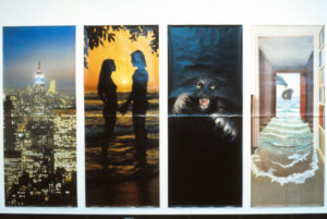 Gavin Hipkins, The Secret, 1994 (installation view). Photographic projection prints. 2100mm x 860mm each.