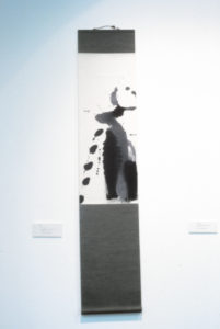 Max Gimblett, Moose, 1986 (installation view). Ink on silk, paper scroll. 1803mm x 368mm.