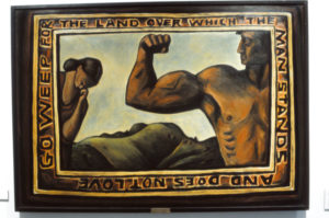 Nigel Brown, Go Weep for the Land, 1977. Oil on board. 825mm x 1180mm.